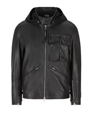 C.P. COMPANY GOGGLE-DETAIL LEATHER JACKET