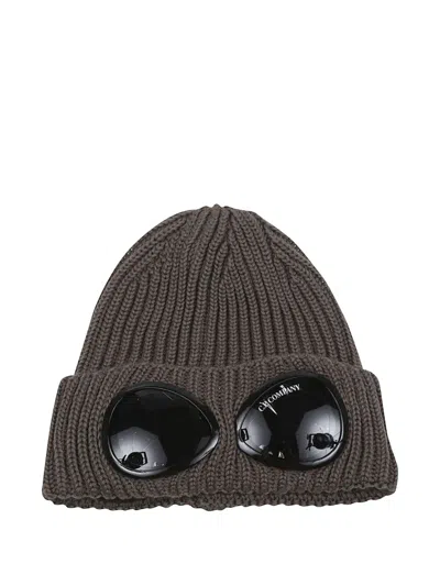 C.p. Company Goggle-detail Ribbed Beanie In Brown