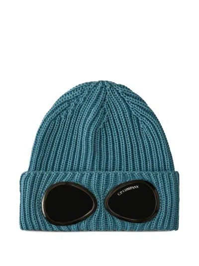 C.p. Company Goggle-detail Ribbed-wool Beanie Hat In Blue