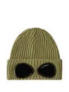 C.p. Company Goggle-detail Ribbed-wool Beanie Hat In Green