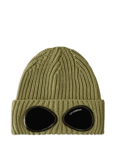 C.p. Company Goggle-detail Ribbed-wool Beanie Hat In Green