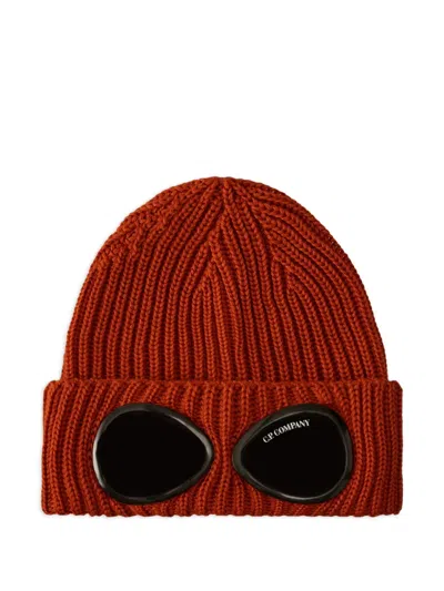C.p. Company Goggle-detail Ribbed-wool Beanie Hat In Red