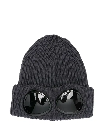 C.p. Company Goggle-detail Wool Beanie In Black
