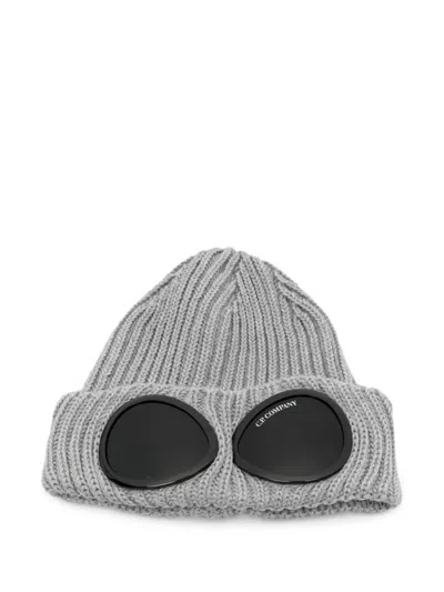 C.p. Company Goggle-detail Wool Beanie Hat In Gray