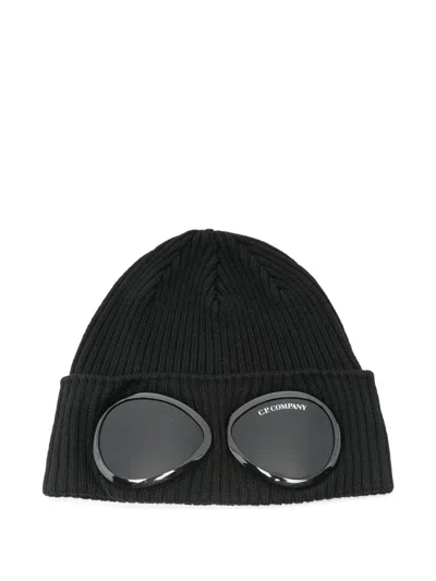 C.p. Company Kids' Goggle-detail Wool Beanie Hat In Black