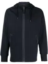 C.p. Company Minimalist Black Hooded Sweatshirt With Unique Opening Detail In Blue