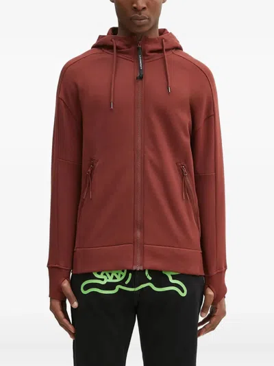 C.p. Company Goggle-hood Zip-up Hoodie In Brown