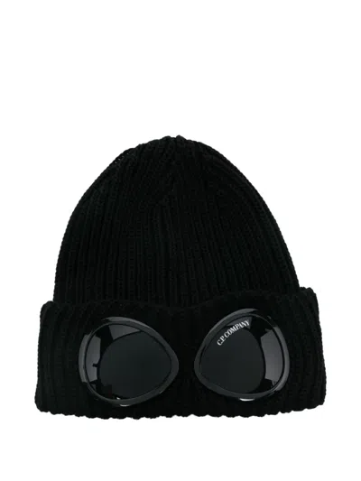 C.p. Company Goggle-lens Ribbed Beanie Hat In Black