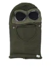C.p. Company Knitted Button Goggles Ribbed Hat In Green