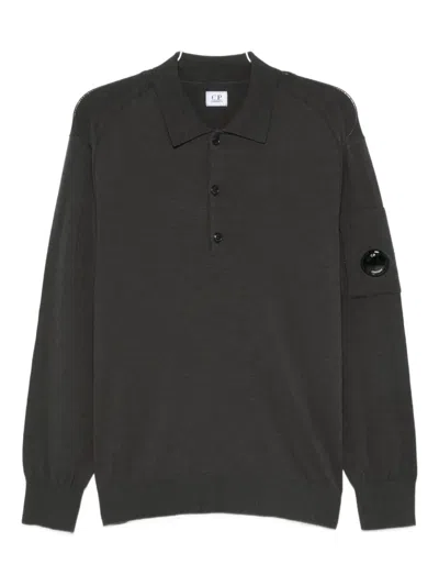 C.p. Company Goggle-lens Wool Polo Shirt In Gray