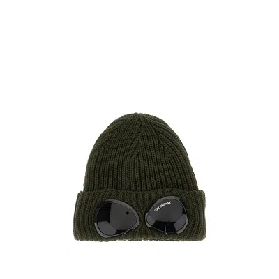 C.p. Company Goggle Lenses Wool Beanie Hat In Green