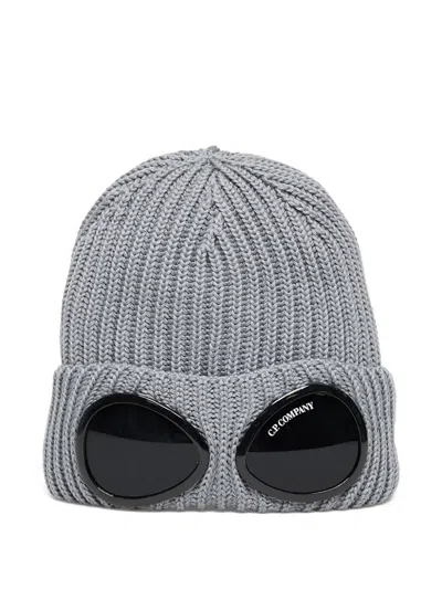 C.p. Company Goggle-detail Wool Beanie Hat In Gray