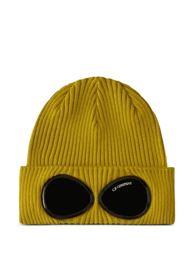 C.p. Company Goggle Ribbed Beanie Hat In Yellow