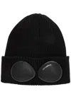 C.p. Company Black Knit Beanie With Googles Detail On The Front In Black