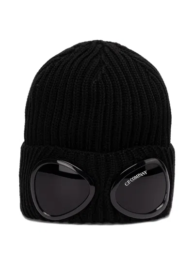 C.p. Company Goggle Ribbed Hat In Black