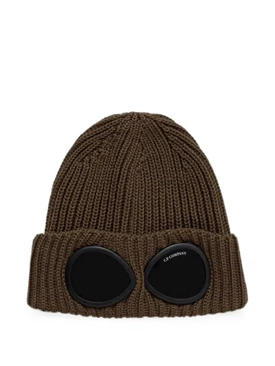 C.p. Company Goggle Ribbed-knit Beanie Hat In Brown