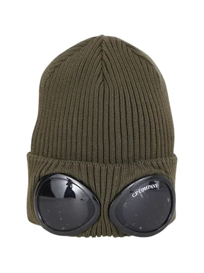 C.p. Company Goggle Rib-knit Beanie In Green
