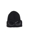C.p. Company Black Knit Beanie With Googles Detail On The Front In Black