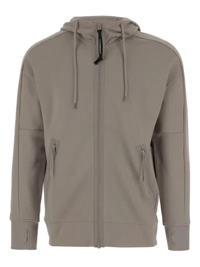 C.p. Company Cotton Sweatshirt With Adjustable Goggle Hood In Gray