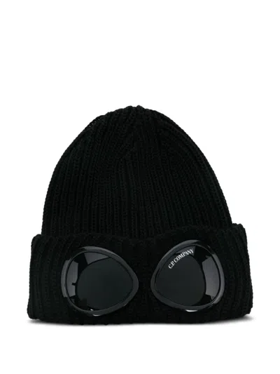 C.p. Company Goggle-detail Wool Beanie In Black