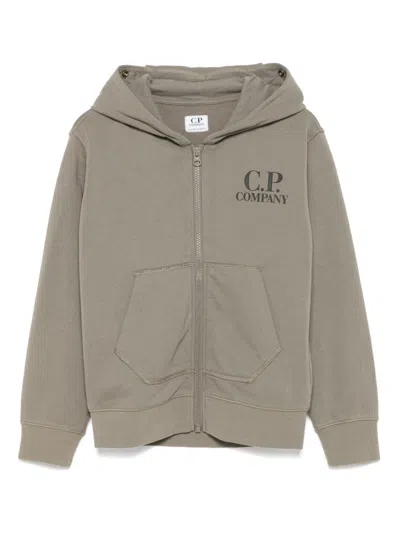 C.p. Company Kids' Goggles-detail Hoodie In Green
