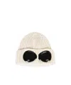 C.p. Company Goggles-detail Ribbed Beanie In White