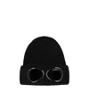 C.p. Company Black Knit Beanie With Googles Detail On The Front In Black