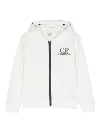 C.p. Company Kids' Goggle Zip-up Hoodie In White
