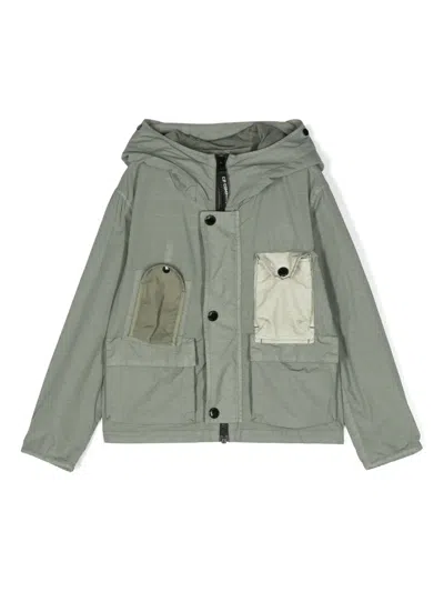 C.p. Company Kids' Goggles-detail Zip-up Jacket In Green