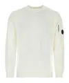 C.p. Company Diagonal Raised Fleece Crewneck Lens Sweatshirt In White