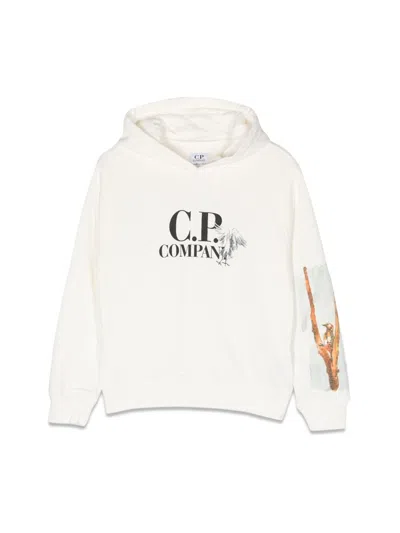 C.p. Company C. P. Company Mini Graphic Logo Hoodie For Boys In White