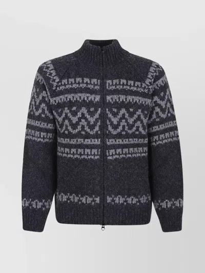 C.P. COMPANY GRAPHIC PATTERNED WOOL CARDIGAN WITH HIGH COLLAR