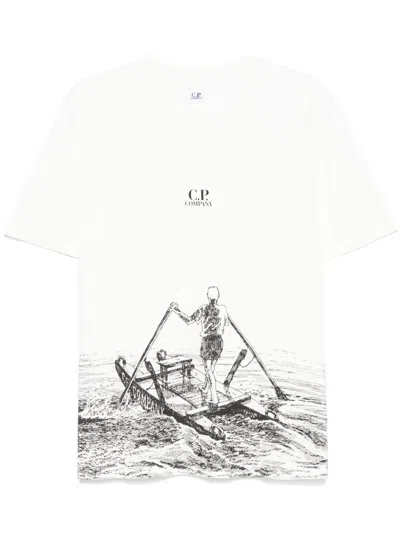 C.p. Company T-shirt Mit Grafischem Print In Weiss