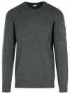 C.p. Company Classic Grey Knit Sweater With Distinctive Lens Detail In Green