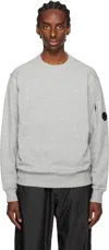 C.p. Company Gray Diagonal Raised Fleece Crewneck Lens Sweatshirt In M94 Grey Melange