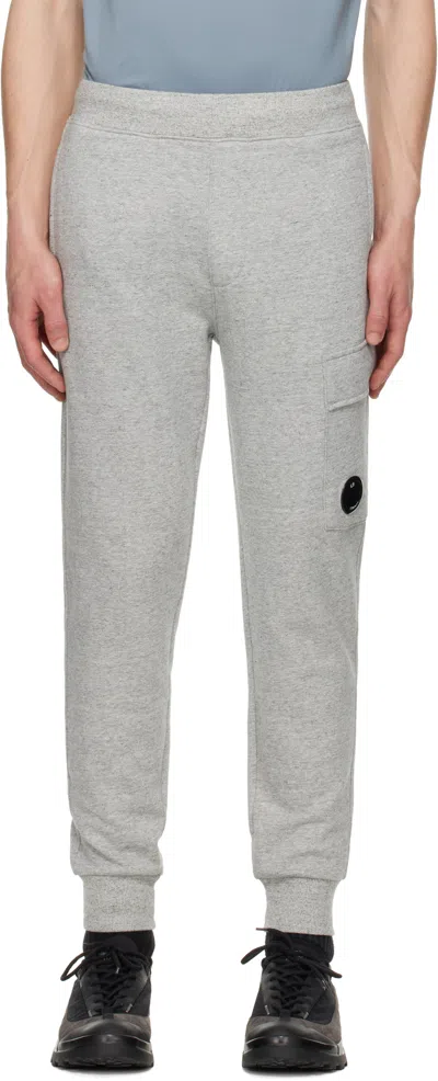 C.p. Company Gray Diagonal Raised Fleece Lens Sweatpants In M93 Grey Melange
