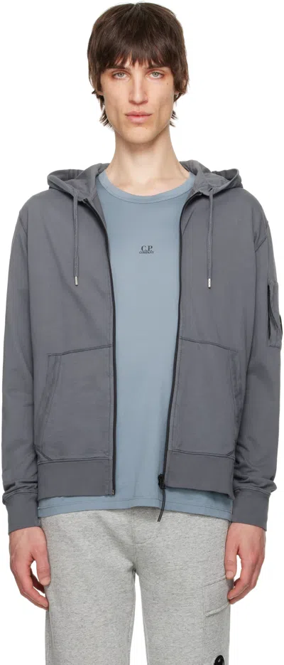 C.p. Company Gray Light Fleece Full Zip Hoodie In 935 Smoked Pearl