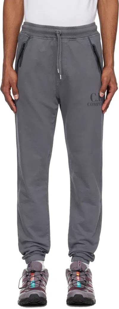 C.p. Company Gray Light Fleece Logo Sweatpants In 935 Smoked Pearl