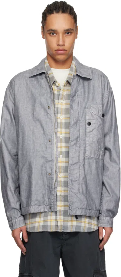 C.p. Company Gray Lino Wax Overshirt In Limestone