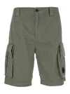 C.p. Company Green Bermuda Pants With Belt Loops And Two Maxi Patch Pockets On The Side