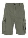 C.p. Company Green Bermuda Pants With Belt Loops And Two Maxi Patch Pockets On The Side In Cotton Man