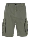 C.p. Company Green Bermuda Pants With Belt Loops And Two Maxi Patch Pockets On The Side In Cotton Man In Green