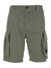 C.p. Company Green Bermuda Pants With Belt Loops And Two Maxi Patch Pockets On The Side In Cotton Man