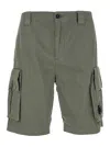 C.p. Company Green Bermuda Pants With Belt Loops And Two Maxi Patch Pockets On The Side In Cotton Man In Green