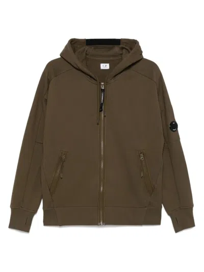 C.p. Company Green Cotton Hoodie With Zip Fastening