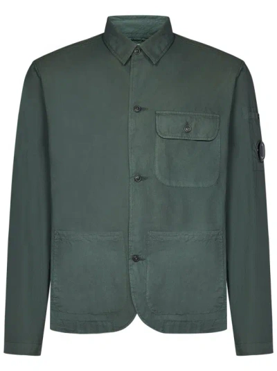 C.p. Company Green Cotton Poplin Overshirt In Grey