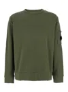 C.p. Company Green Crewneck Sweatshirt With Lens Motif On The Sleeve In Green