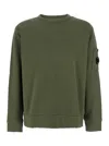 C.p. Company Green Crewneck Sweatshirt With Lens Motif On The Sleeve