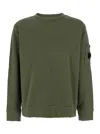 C.p. Company Green Crewneck Sweatshirt With Lens Motif On The Sleeve In Green