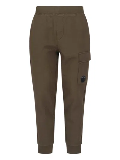 C.p. Company Green Diagonal Raised Cotton Sweatpants In Brown